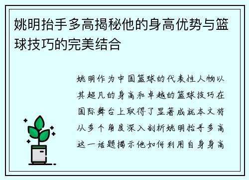 姚明抬手多高揭秘他的身高优势与篮球技巧的完美结合